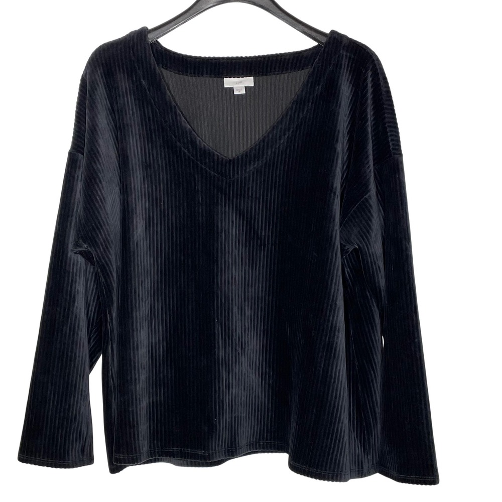 J. Jill Velvet Boxy Loose Fit Wide Ribbed Top Black Sz XL Casual Minimalist